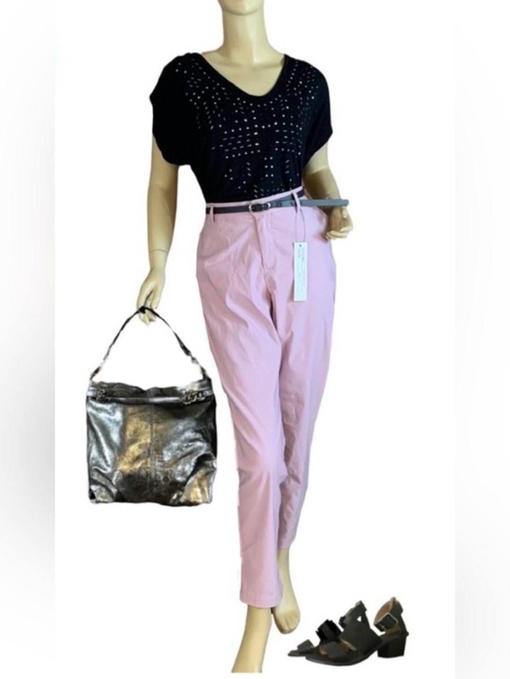 LIKE AN ANGEL LILAC PURPLE SKINNY LEG STRETCH PANTS W/BLACK BELT NWT (2X)